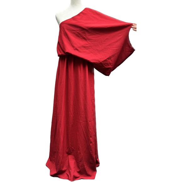 Pink Lily Cranberry Red Silky 1 Shoulder Maxi Dress w/side slit Date nite vibe - Picture 6 of 15